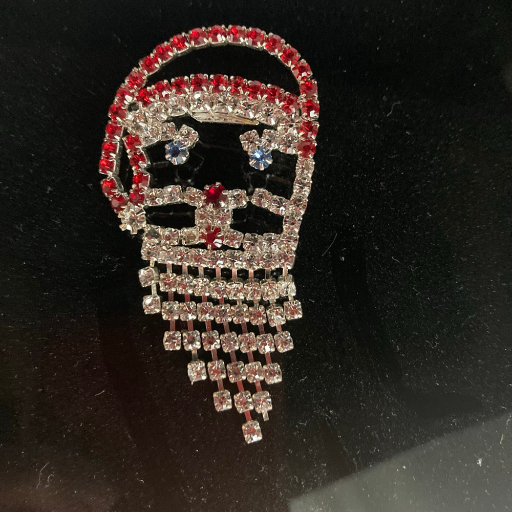 Santa Claus Brooch Red/Silver Rhinestone Size One Size